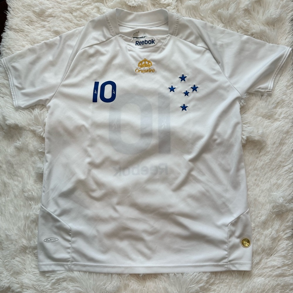 Reebok Medium Cruzeiro Jersey Athletic Soccer T-shirt 10 White Play Dry Brazil